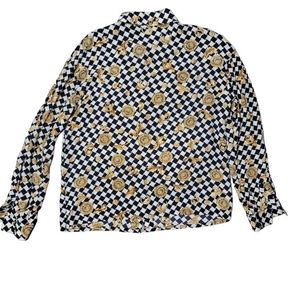 vintage Alexander silk checkered gold ornate long sleeve button up shirt size 48 - Picture 2 of 6